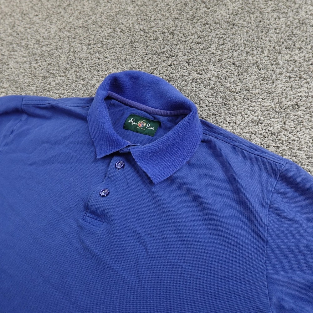 Alan Paine Polo Shirt Mens M Blue Knit Cotton Short Sleeve Casual Golf‎ Preppy